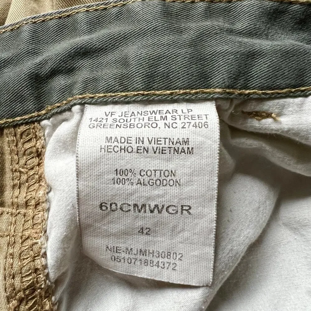 Wrangler Hero Mans 100% Cotton Khaki Cargo Shorts Relaxed Fit‎ Size 42